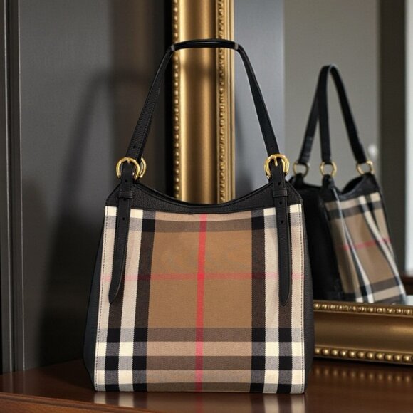 Burberry Handbags - Authentic Burberry House Check Derby Leather Small Canterbury Tote Bag Black
